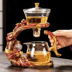 Glass Teapot Set with Infuser Semi Automatic Dragon Tea Set (Red golden teapot) - Image 4