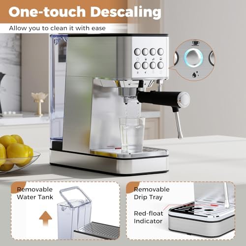 COSTWAY Espresso Machine 20 Bar, Compact Stainless Steel Coffee Maker - Image 7
