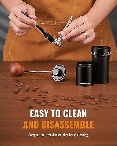 SHARDOR 918 Pro Manual Coffee Grinder Capacity 30g/1.06oz with Externally Numerical Adjustable Finely Setting Conical Burr - Aluminum Alloy Body, Double Bearing Positioning, Anti-slip Stripes - Image 7