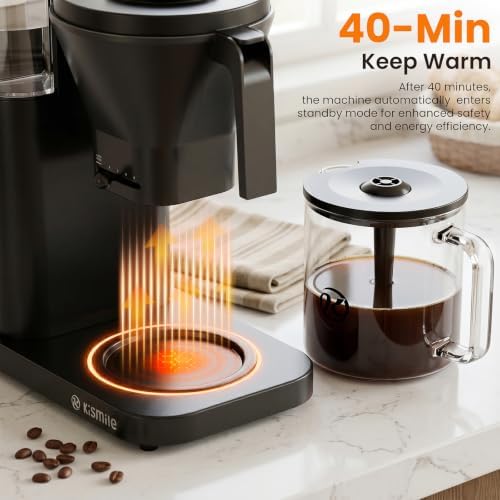 Kismile SCA Certified 8-Cup Coffee Maker, 6-Min Quick Brew, Hot & Cold Brew Coffee Machine, Adjustable Flow Control, Magnetic Anti-Drip, Keep Warm, DIY Manual Mode, Dishwasher Safe, Matte Black - Image 3