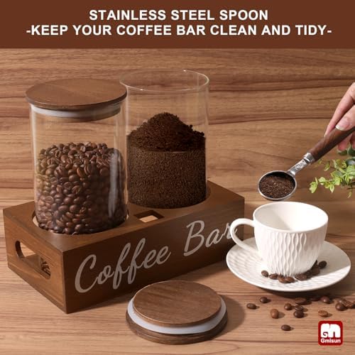 gmisun Coffee Canister, 2 Pack 50 Fl oz Glass Canisters with Airtight Lids, Coffee Grounds Storage Container Jars with Scoop/Shelf/Labels, Sugar/Tea Storage Holder Containers for Cafe Bar/Station - Image 5