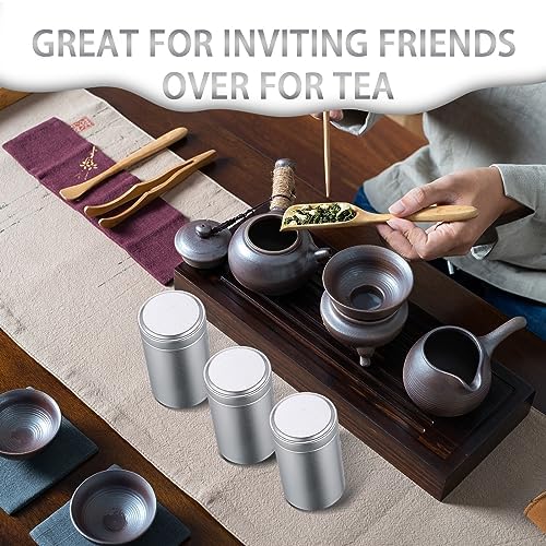 meekoo 18 Pcs Tea Tins Canister for Loose Tea 6 oz Airtight Tea Tins Bulk with Lids Metal Tea Jars Small Round Storage Containers for Travel Business Coffee Cans Candy Spices Herbs Kitchen(Silver) - Image 6