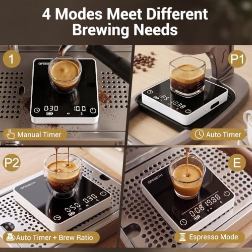 Mini Coffee Scale with Timer, 0.1g/2kg Rechargeable Espresso Scale, 4 Brewing Modes with Auto Tare and Real-Time Brew Ratio, Compact Digital Brewer for Pour-Over, White - Image 5