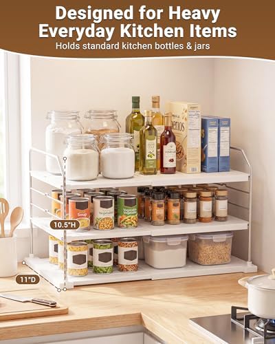 EVERIE Extendable 3-Tier Kitchen Cabinet & Pantry Organizer for Plastic Wrap, Foil & Storage Bags, Adjustable Heavy Duty Shelf Rack for Wrap Boxes, Jars & Snack Boxes (11–16.7 in Wide), Pack of 2 - Image 4