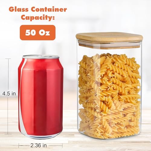 Glass Storage Containers with Airtight Bamboo Lids Set of 4,Pantry Food Storage Container,Perfect for Kitchen Organization-Flour, Rice, Pasta, Sugar, Coffee Beans, Accessories Included (4 packs(50oz)) - Image 2