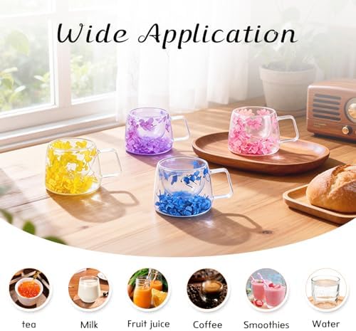 Double Wall Glass Coffee Mug with Dry Flowers, 200ml Clear Tea Cup(Purple) - Image 5