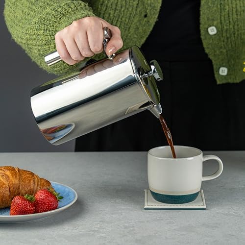 Grunwerg Caf茅 Ole 8 Cup Double Walled Straight Sided Cafetiere Coffee Maker, Mirror, 1000 ml/1 Litre - Image 3