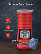 Paris Rhône Electric Milk Frother 4 in 1 Milk Frother for Milk Foam, Warm and Cold, Automatic Milk Container, Non-Slip Design, for Hot Chocolate, Latte, Cappuccino, 400 W, 240 ml, Red - Image 5