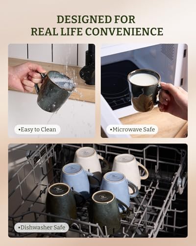 famiware Coffee Mug Set of 4, Ocean Round 11.5oz Coffee Cup Set with Handle - Image 5