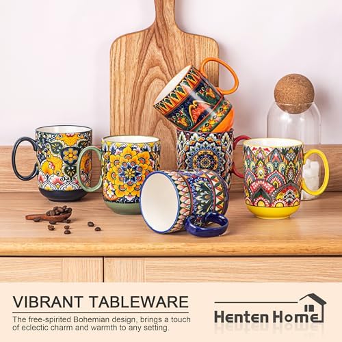 Henten Home Ceamic Coffee Mug Set of 6, 14 oz Latte Cup with Handle - Image 4