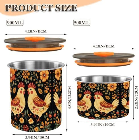 Stainless Steel Coffee Storage Containers with Airtight Lid, Cute Floral Chickens Leaves 17oz Food Storage Container Kitchen Canister for Tea, Coffee Beans, Ground, Sugar Storage - Image 2