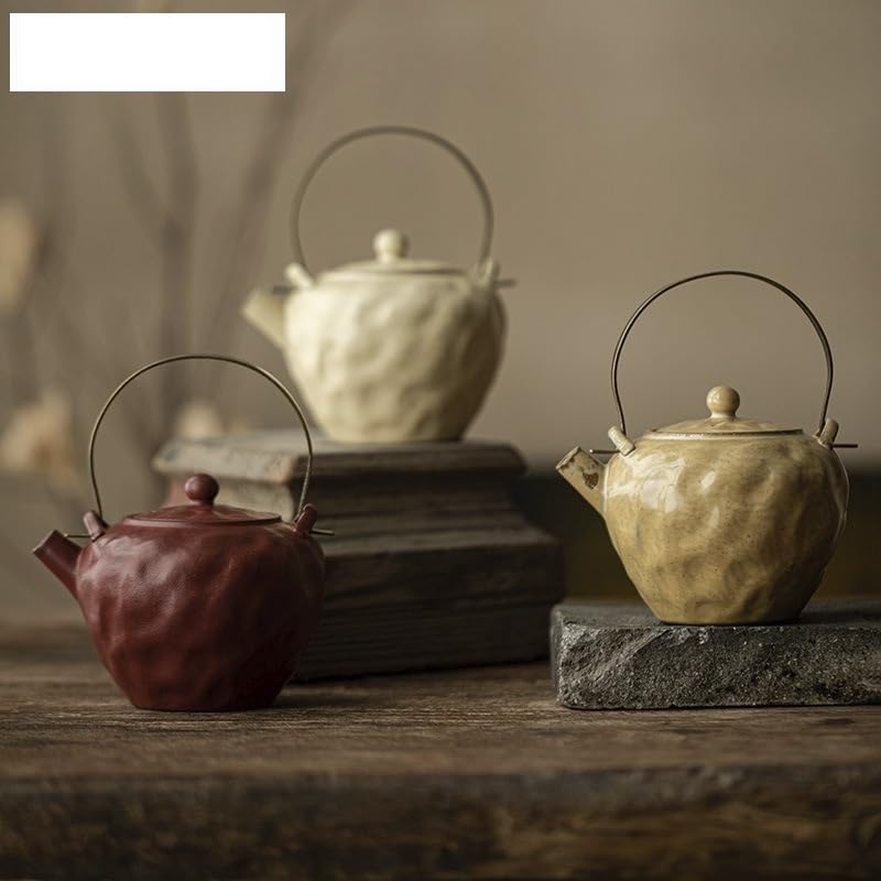 Tea Pots For Loose Tea 320ml Rough Pottery Handmade Teapot Japanese Filter Loop-handled Teapot Tea Brewing Kettle Teaset Tea Pots Coffee Pot Tea Infuser Pot(B 12X13.8CM 320ML) - Image 2