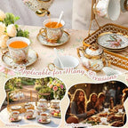 22 Pcs Vintage Porcelain Tea Sets for 6, White Magnolia Floral - Image 6