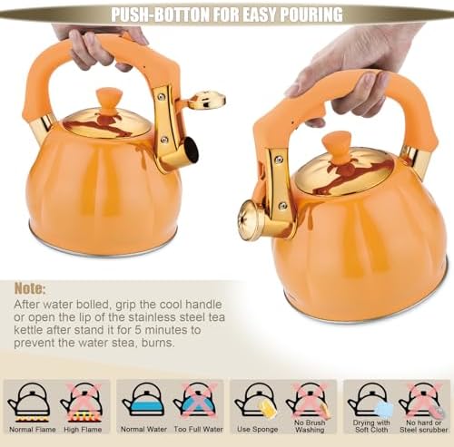 Stainless Steel Tea Kettle for Stove Top Teakettles Stovetop Whistling with Heat Proof Ergonomic Handle 2.5 Quart - Image 4