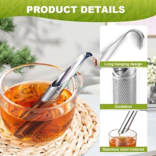 Stainless Steel Tea Diffuser with Hook, Extra Fine Mesh Tea Strainer for Loose Leaf Tea, Reusable Pipe Tea Infuser and Steeper for Cups, Coffee, Herbs, Spices, Seasonings, 1 Piece - Image 5