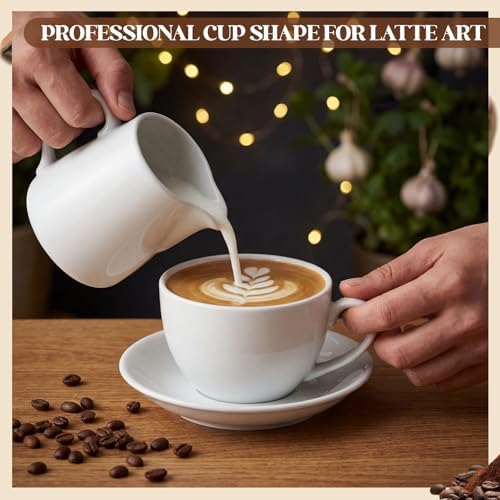 4 Set 16oz Cappuccino Cups with Saucers, Heavyweight Porcelain - Image 5