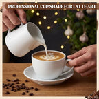4 Set 16oz Cappuccino Cups with Saucers, Heavyweight Porcelain - Image 5