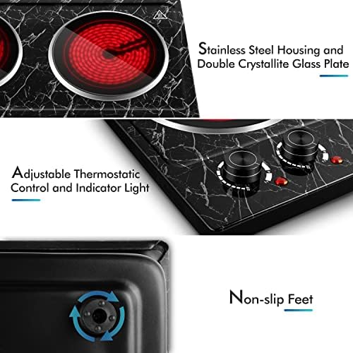 CUSIMAX Double Burner Electric Hot Plate for Cooking, 1800W, Black Marble - Image 2