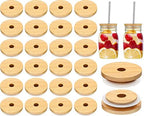 Cunhill 100 Pieces 70mm Bamboo Jar Lids Bulk with Straw Hole for Glass Cups by Cunhill