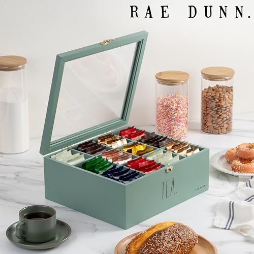 Rae Dunn Tea Bag Organizer - Tea Box Divided Storage Container Box with Hinge Lid for Kitchen Cabinet, Countertop, Pantry, Hold Coffee Pods, Seasoning Packets, Condiments, Sage - Image 5