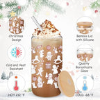 12 Pcs Christmas Glass Cups 16 oz with Lid Straw, Stylish Style - Image 4