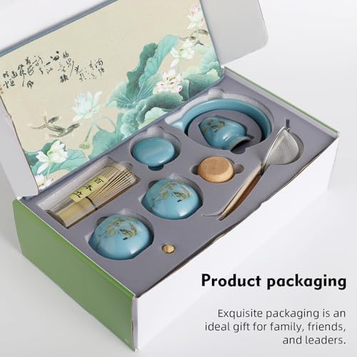 11 Pcs Matcha whisk Set,13 OZ,With 2 Cups and 1 Tea Can,Unique Cat Pattern Design，Complete Matcha Kit Set,Japanese Matcha Set,Perfect Matcha Kit for Matcha Tea Ceremony(Cat-Blue) - Image 6