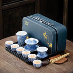 ICHAG 14-Piece Portable Gongfu Set, Yangzhi Jade Porcelain Gaiwan Kit with Anti-Mold Resin Tray & Color-Changing Pet, Travel Teaware for Home, Office, Camping, Gift for Lovers by ICHAG