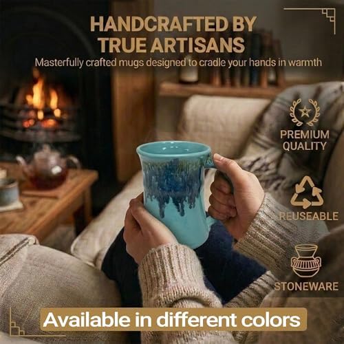 Clay in Motion Handmade Ceramic Mug 24 oz, Large Coffee Mug, Hand Painted Stoneware, Dishwasher Microwave & Oven Safe, Lead-Free, Made in USA Since 1981 (Raging Rapid) - Image 3