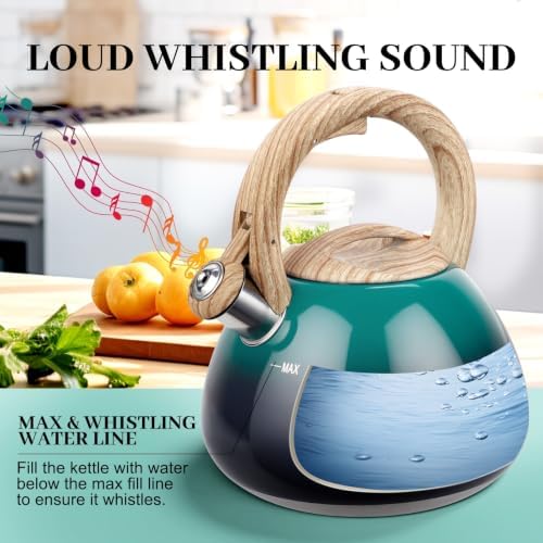MARSKITOP Tea Kettle Stovetop, 2.6 Quart Whistling Teapot, Green - Image 4