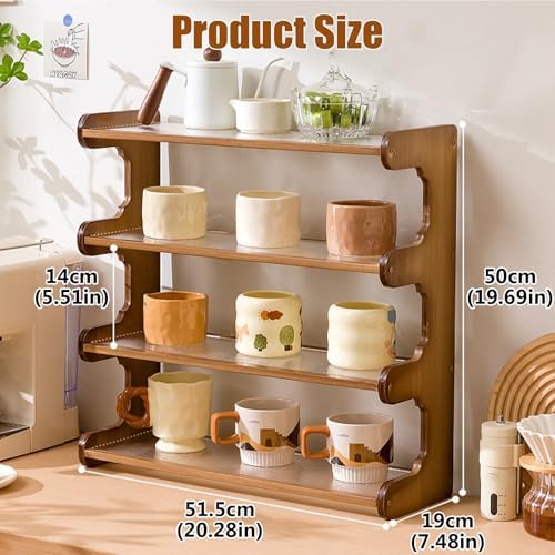 Wooden Mug Display Holder, Bamboo Wood Coffee Mug Organizer Countertop, Counter Shelf for Tea Coffee Bar Accessories, Matcha Stand, Kitchen Condiment Storage Rack,4tier,20.28IN - Image 2