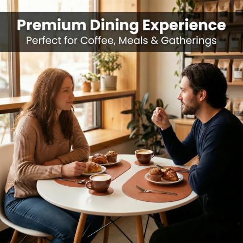 Premium Oval Faux Leather Placemat & Coaster Set with Innovative Cork-Look Printed Base，4/6/8-Piece Sets & 8 Colors，Non-Slip Dining Table Mats for Kitchen Dining - Image 2
