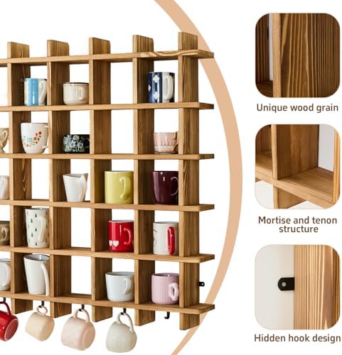 Mug Shelf for Wall, 41.3 x 35.2 Inch Coffee Mug Display Shelf - Image 4