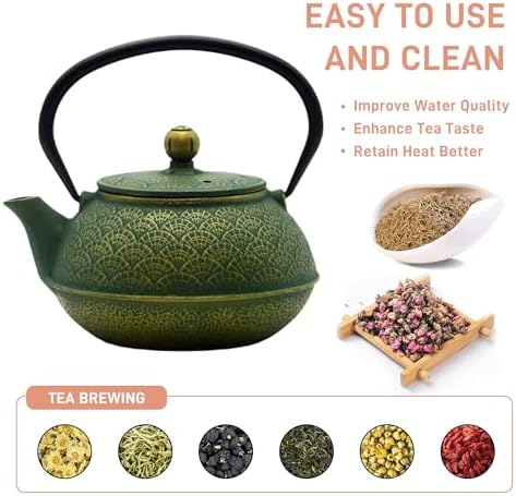30.4oz Small Cast Iron Tea Kettle Teapot for Stovetop,Green Tea Pot - Image 7