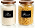 Large Glass Jar With Airtight Wooden Lids Set of 2-92OZ(2700ML) and 4 Kitchen pantry Labels, Clear Food Storage Containers for Rice, Flour, Pasta, Coffee, Sugar, Salt, Cookie. by PENGSHU