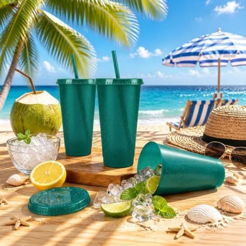 24 Pcs Green Tumblers with Straw & Lid - 24oz Coffee Cups - Image 4