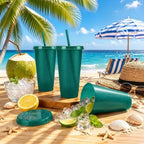 24 Pcs Green Tumblers with Straw & Lid - 24oz Coffee Cups - Image 4