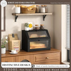 STDDRE Bread Box for Kitchen Countertop Bin Double Layer Bread Box Storage Container Extra Large Capacity Farmhouse with Diamond Pattern Windows (Black, Large) - Image 2