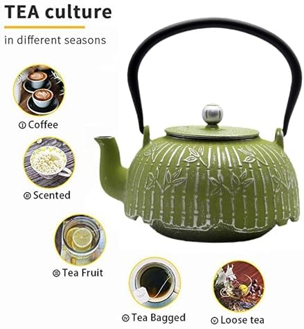 YJX 40.6oz Small Tea Kettle for Stovetop, Green Cast Iron Teapot - Image 7