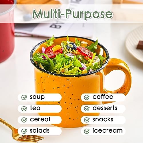 bestone Coffee Mugs Set of 4，16 oz Large Coffee Mugs, Ceramic Mugs with Handles,Salad,Noodles etc Coffee Mugs, Cups for Coffee Cereal Latte ，Microwave & Dishwasher safe，Yellow - Image 3