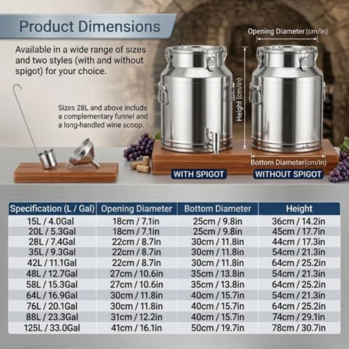 304 Stainless Steel Milk Can, 5-125L Beverage Dispenser Bucket with Spigot - Image 7