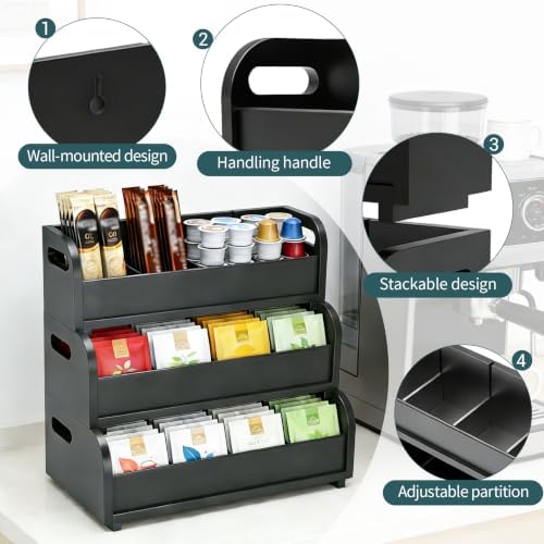 3 Layer Stackable Bamboo Tea Bags Organizer Storage Rack - Image 3