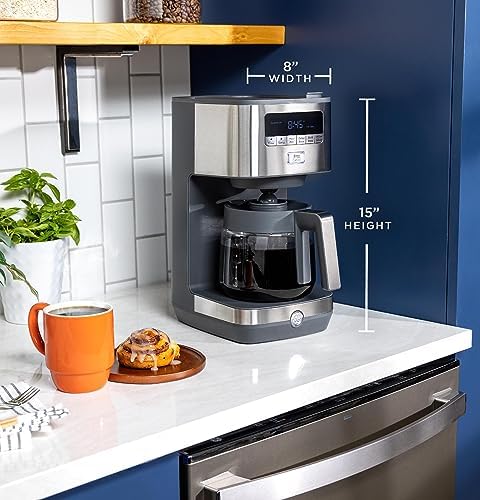 GE Drip Coffee Maker With Timer | 12-Cup Glass Carafe Coffee Pot With Adjustable Keep Warm Plate | Wide Shower Head for Maximum Flavor | Kitchen Essentials | Stainless Steel - Image 6