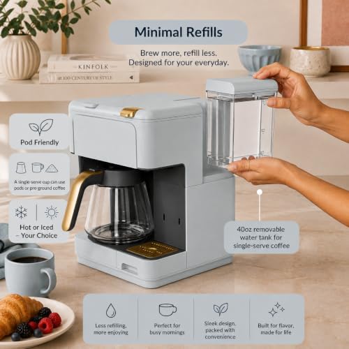 Multi-Brew Coffee Maker – 12-Cup Carafe & Single-Serve Pod or Grounds, Iced Coffee Mode, Programmable Touch Display, Includes Filters (Hydrangea) - Image 3