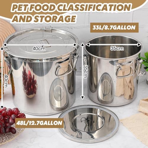 Suclain 2 Pack 8.7Gal & 12.7Gal 304 Stainless Steel Airtight Food Storage Containers with Locking Lids – Large Canisters for Flour, Rice, Cereal, Grain, Coffee Beans & Pet Food - Image 2