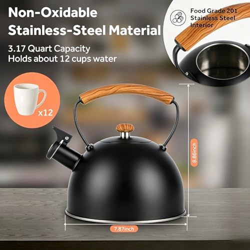 101oz/3.2 Quart Tea Kettle Stovetop, Black or Teal - Image 5