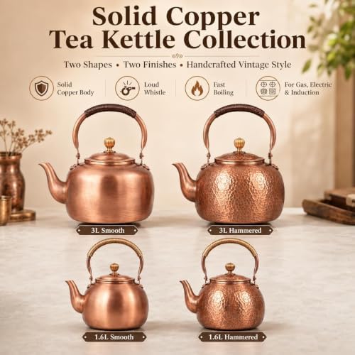Vintage Copper Tea Kettle, Whistling Stovetop Water Pot with Rope Handle - Image 2