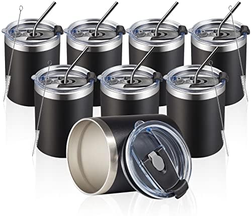 MEWAY 12oz/8Pack Coffee Mug With Lid, Insulated Stainless Steel Reusable Coffee Cup, Double Wall Durable Coffee Mug, Powder Coate，For Coffee, Beer, Home, Office(Black,8 Pack) by MEWAY