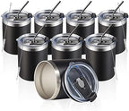 MEWAY 12oz/8Pack Coffee Mug With Lid, Insulated Stainless Steel Reusable Coffee Cup, Double Wall Durable Coffee Mug, Powder Coate，For Coffee, Beer, Home, Office(Black,8 Pack) by MEWAY