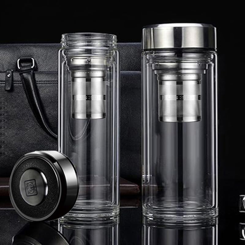 348ml/11.7oz Heat-resistant thick double-layer glass cup with lid, tea and water separation cup, filtered boiling water drinking bottle, transparent sealed milk and coffee cup - Image 7