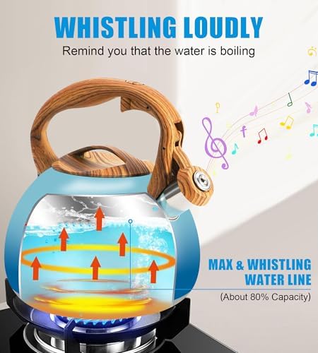 3.2Qt Stainless Steel Whistling Tea Kettle Stovetop, Sky Blue - Image 3